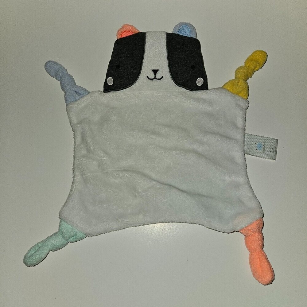 Cloud Island Panda Bear Flat Lovey Knotted Corners Gray White Soft Baby Toy